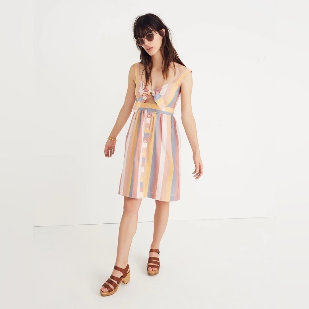 Madewell Tie Front Cutout Dress Sherbet Stripe Size 2